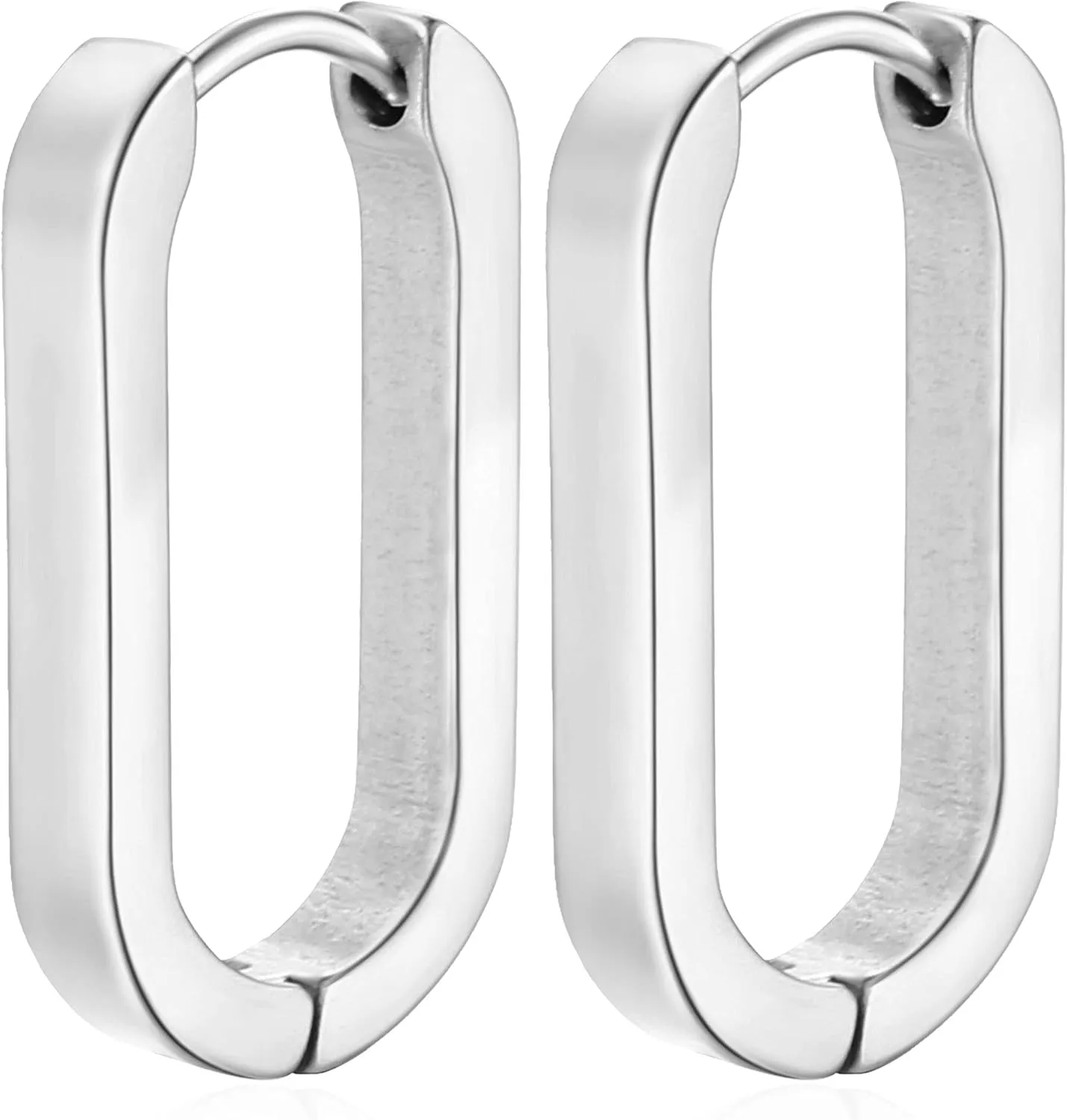 Huggie Hoop Earrings,Chunky Gold Hoop Earrings for Women,Paperclip Oval U-Shaped Square Gold Huggie Earrings,Gold Square Hoops Chunky Earrings Gold Jewelry