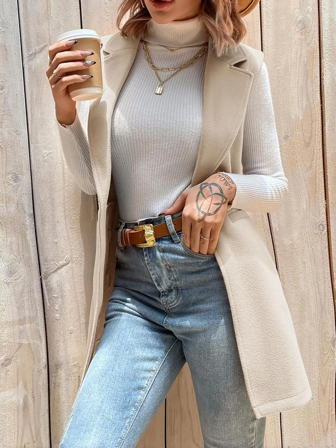 IDEALSANXUN Womens Wool Vest Fall Winter Long Sleeveless Blazer Jackets Cardigan