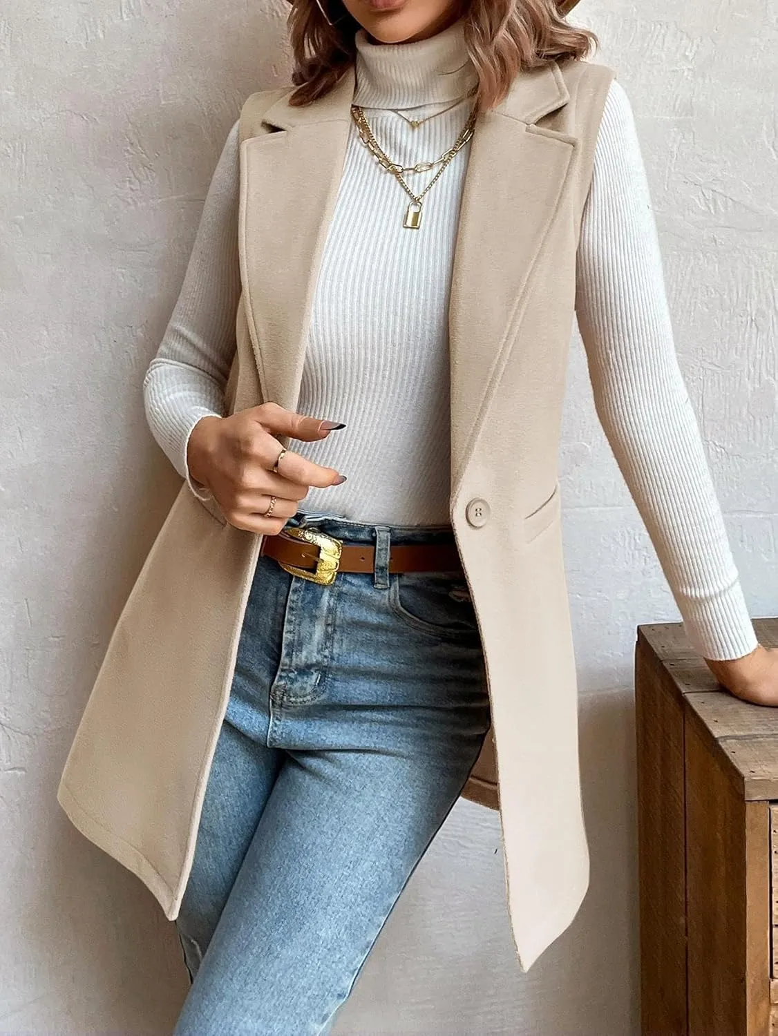 IDEALSANXUN Womens Wool Vest Fall Winter Long Sleeveless Blazer Jackets Cardigan