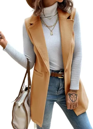 IDEALSANXUN Womens Wool Vest Fall Winter Long Sleeveless Blazer Jackets Cardigan