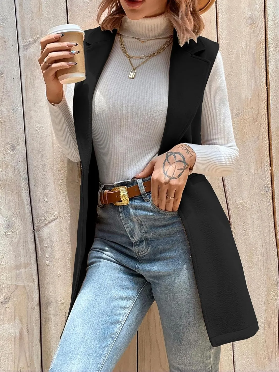 IDEALSANXUN Womens Wool Vest Fall Winter Long Sleeveless Blazer Jackets Cardigan