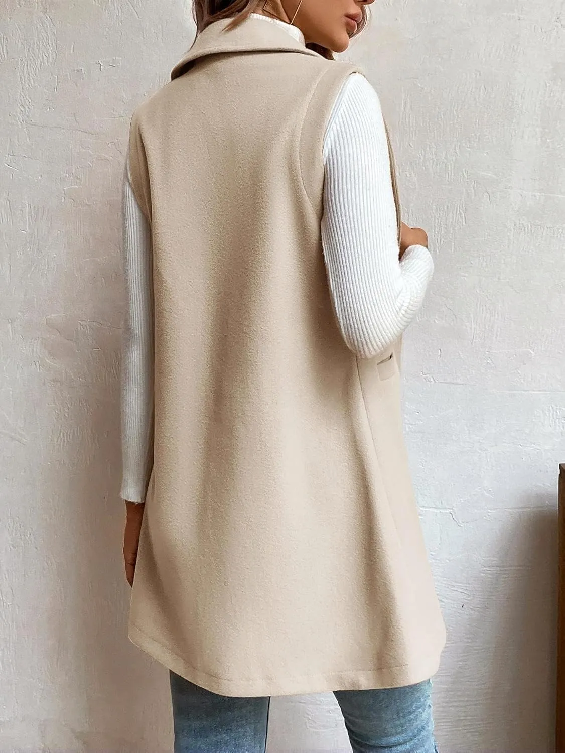 IDEALSANXUN Womens Wool Vest Fall Winter Long Sleeveless Blazer Jackets Cardigan