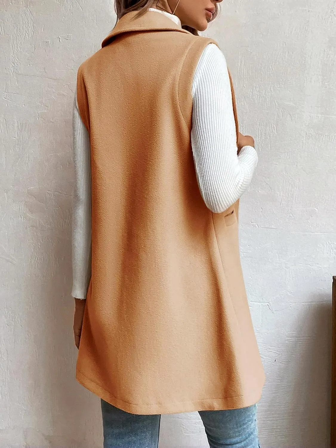 IDEALSANXUN Womens Wool Vest Fall Winter Long Sleeveless Blazer Jackets Cardigan