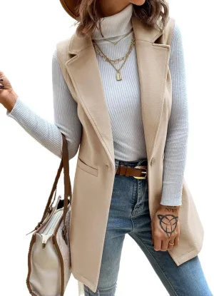 IDEALSANXUN Womens Wool Vest Fall Winter Long Sleeveless Blazer Jackets Cardigan