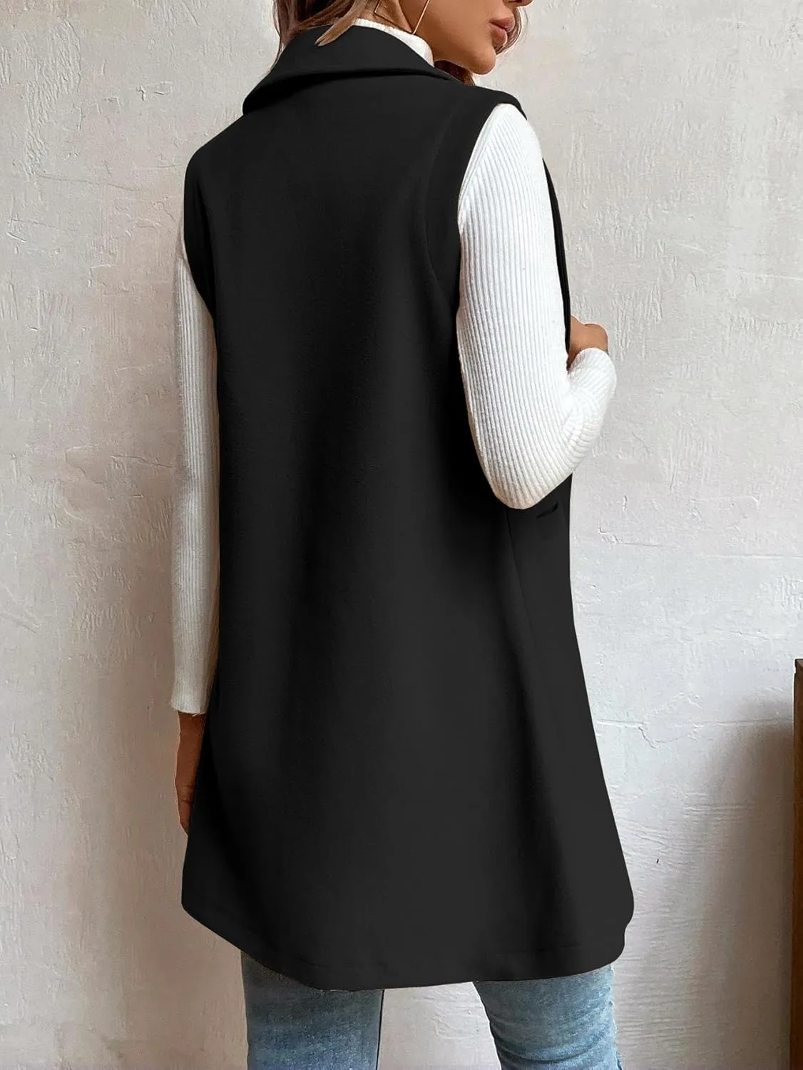 IDEALSANXUN Womens Wool Vest Fall Winter Long Sleeveless Blazer Jackets Cardigan