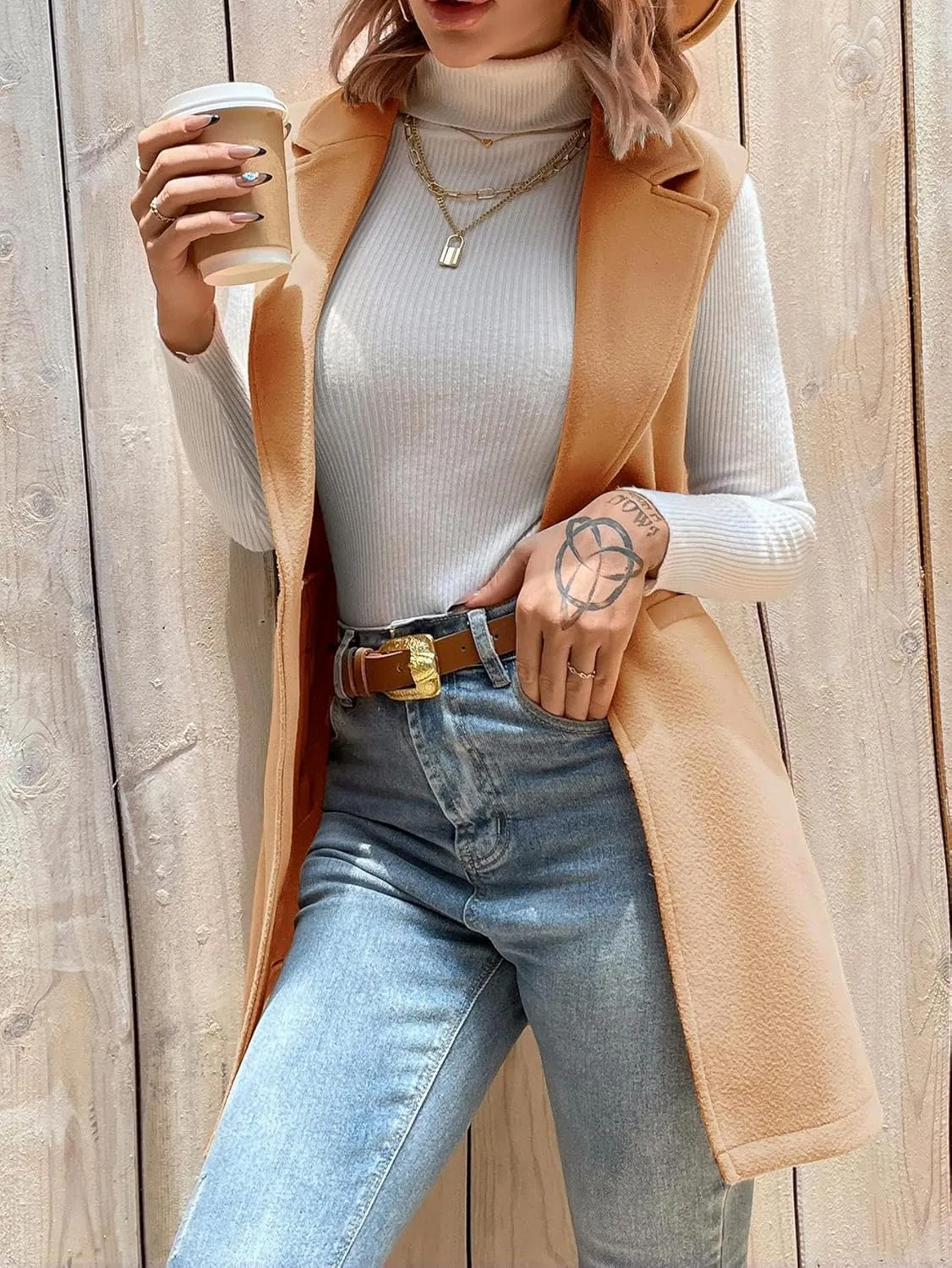 IDEALSANXUN Womens Wool Vest Fall Winter Long Sleeveless Blazer Jackets Cardigan