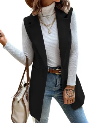 IDEALSANXUN Womens Wool Vest Fall Winter Long Sleeveless Blazer Jackets Cardigan