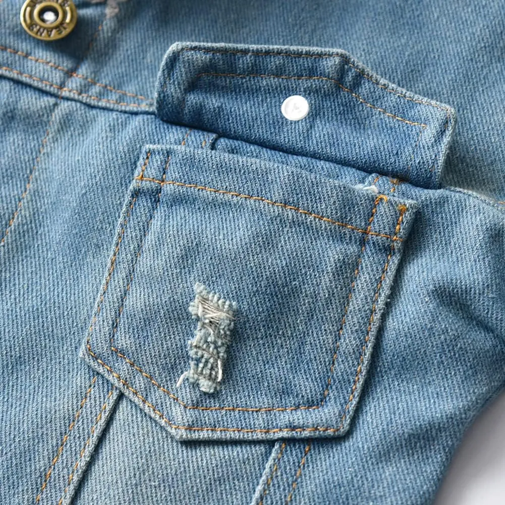 IDOPIP Toddler Kid Baby Boys Girls Denim Jacket Long Sleeve Button Down Jeans Coat Cowboy Overcoat Hoodie Casual Outwear