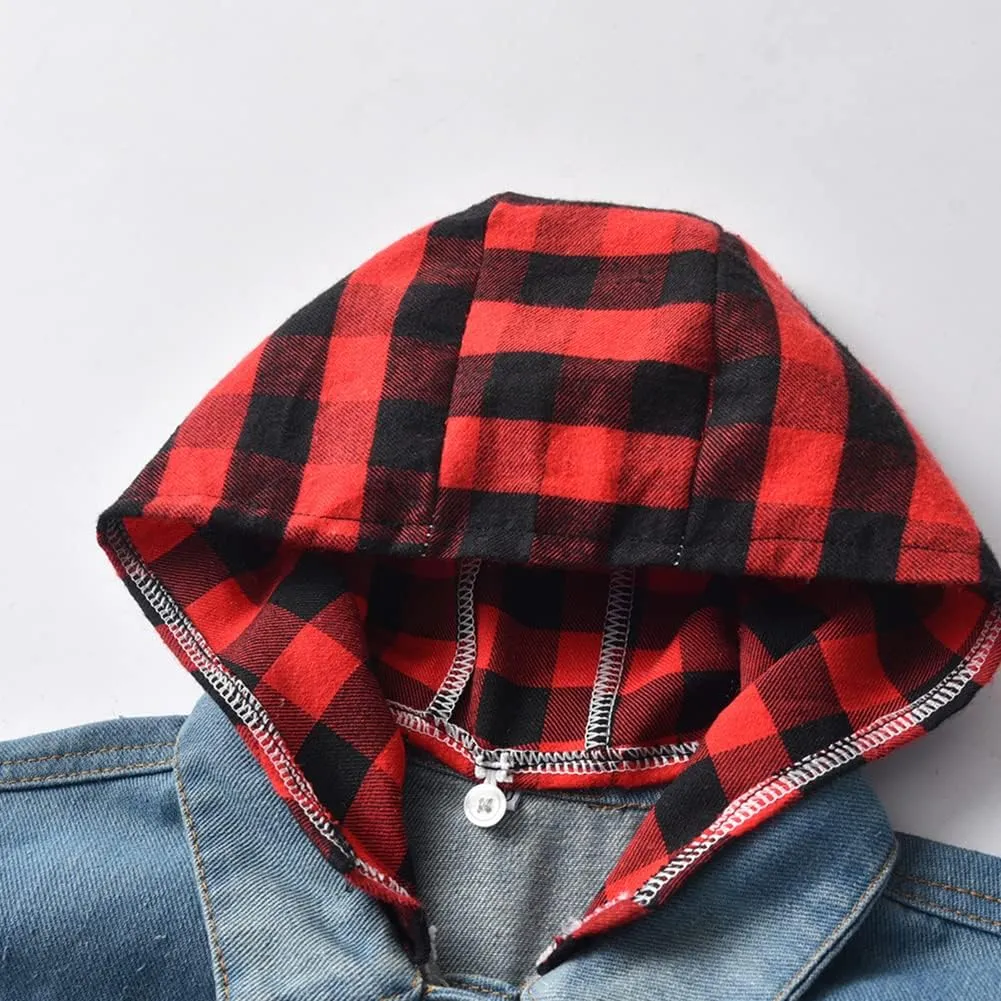 IDOPIP Toddler Kid Baby Boys Girls Denim Jacket Long Sleeve Button Down Jeans Coat Cowboy Overcoat Hoodie Casual Outwear