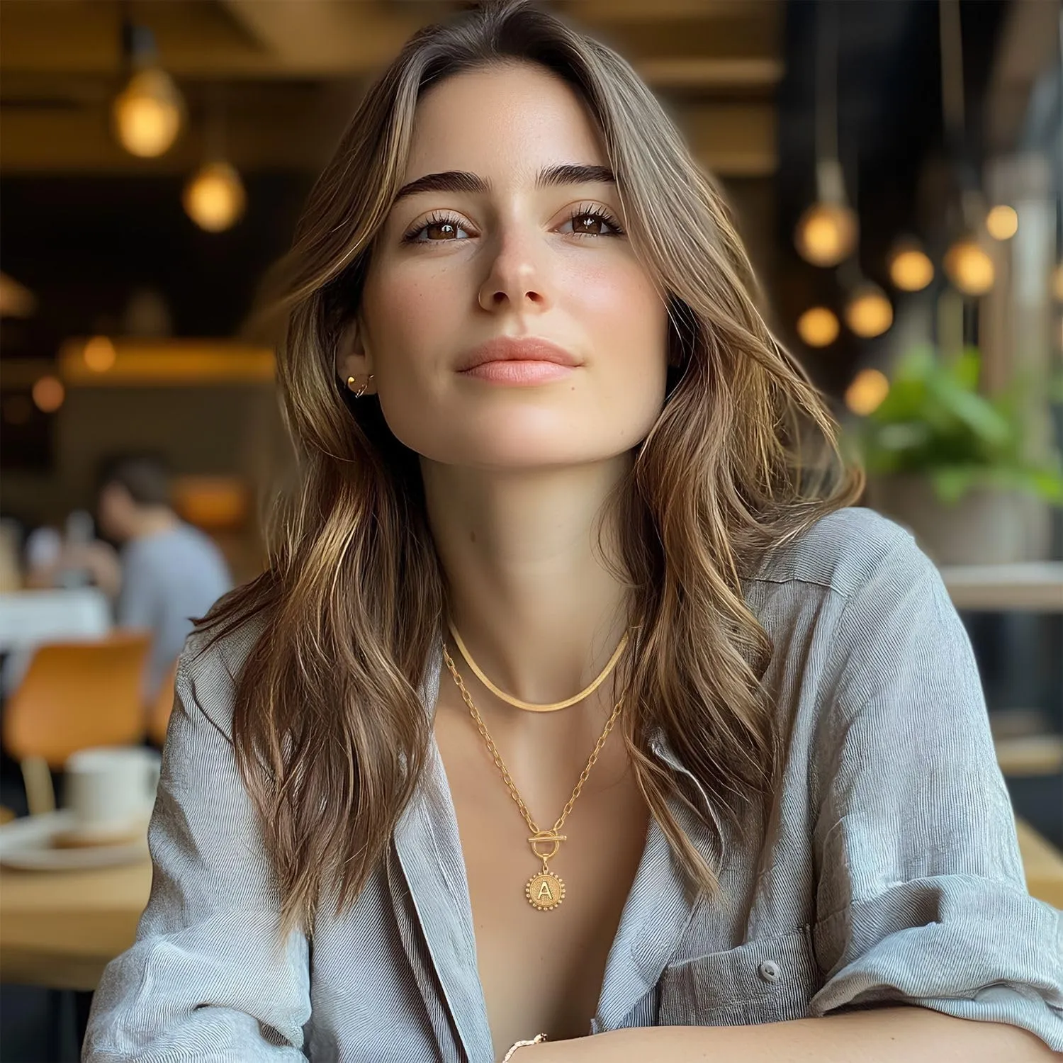 Initial Necklace for Women 14K Gold Plated Layering Necklace Paperclip Link Chain Coin Pendant Choker Snake Chain Gold Jewelry