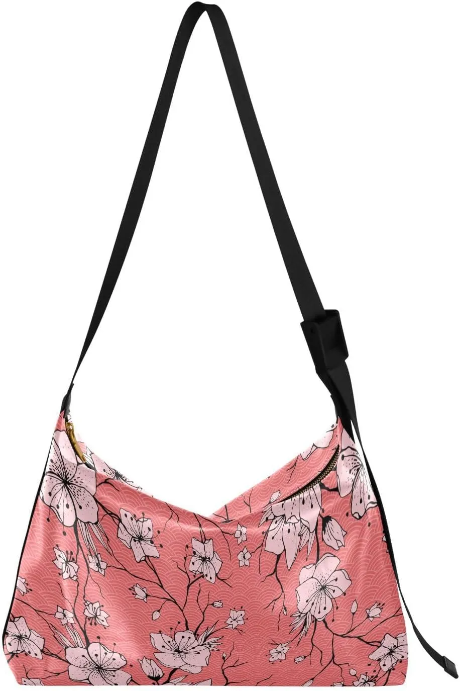 Japanese Sakura Branch Hobo Crossbody Bags for Women Leather Large Shoulder Bag Cross Body Blossoming Flowers Trendy Womens Tote Bags Handbag for Travel Shopping