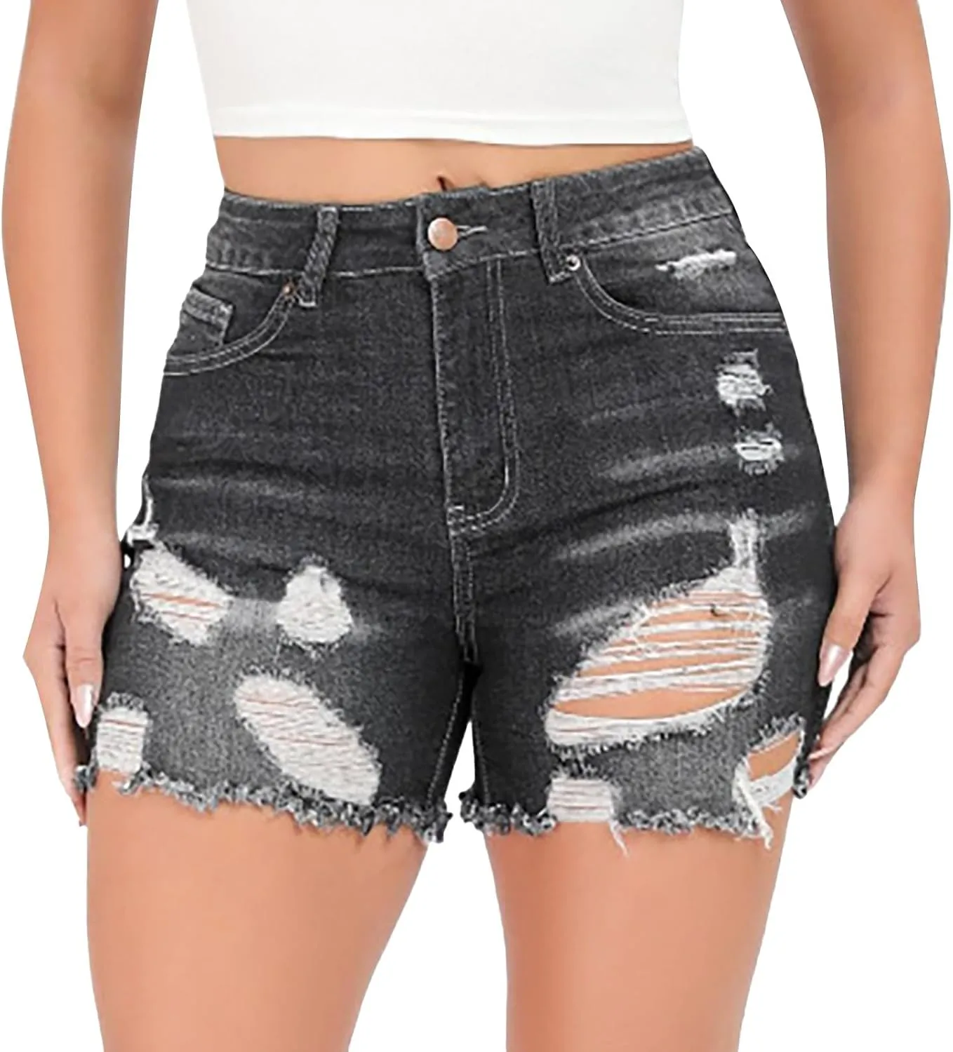 Jean Shorts for Women High Waisted Ripped Stretchy Denim Hot Short Summer Frayed Raw Hem Ripped Shorts Cut Off Shorts