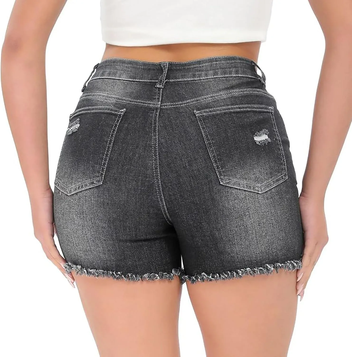 Jean Shorts for Women High Waisted Ripped Stretchy Denim Hot Short Summer Frayed Raw Hem Ripped Shorts Cut Off Shorts