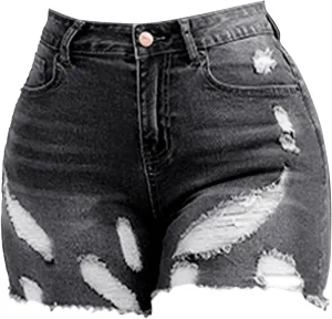Jean Shorts for Women High Waisted Ripped Stretchy Denim Hot Short Summer Frayed Raw Hem Ripped Shorts Cut Off Shorts
