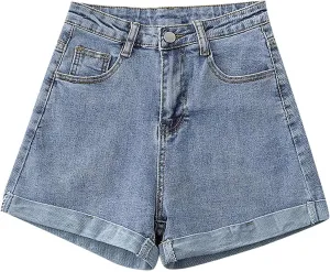 Jean Shorts for Women Summer Casual Loose Fit Elastic High Waisted Shorts Fashion Comfort Wide Leg Shorts with Pockets