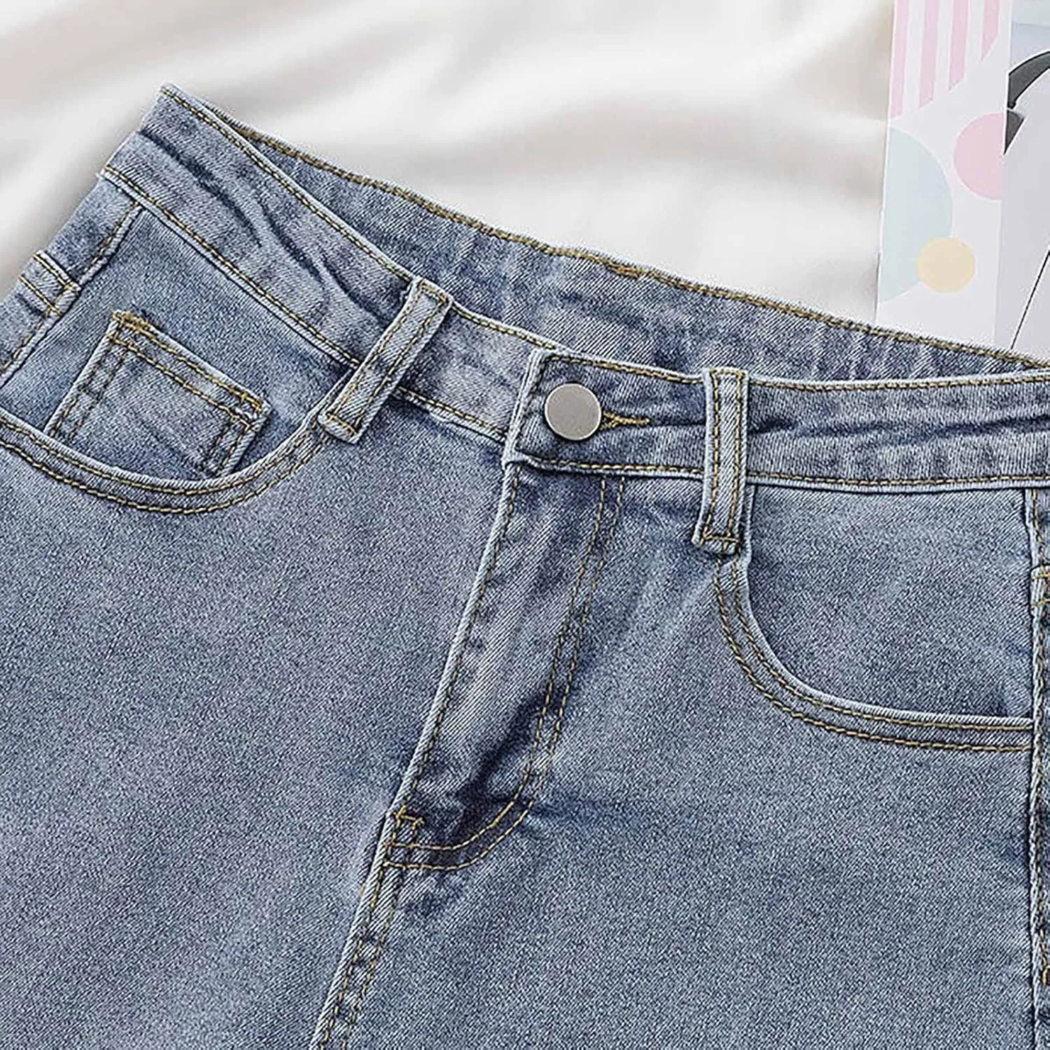 Jean Shorts for Women Summer Casual Loose Fit Elastic High Waisted Shorts Fashion Comfort Wide Leg Shorts with Pockets
