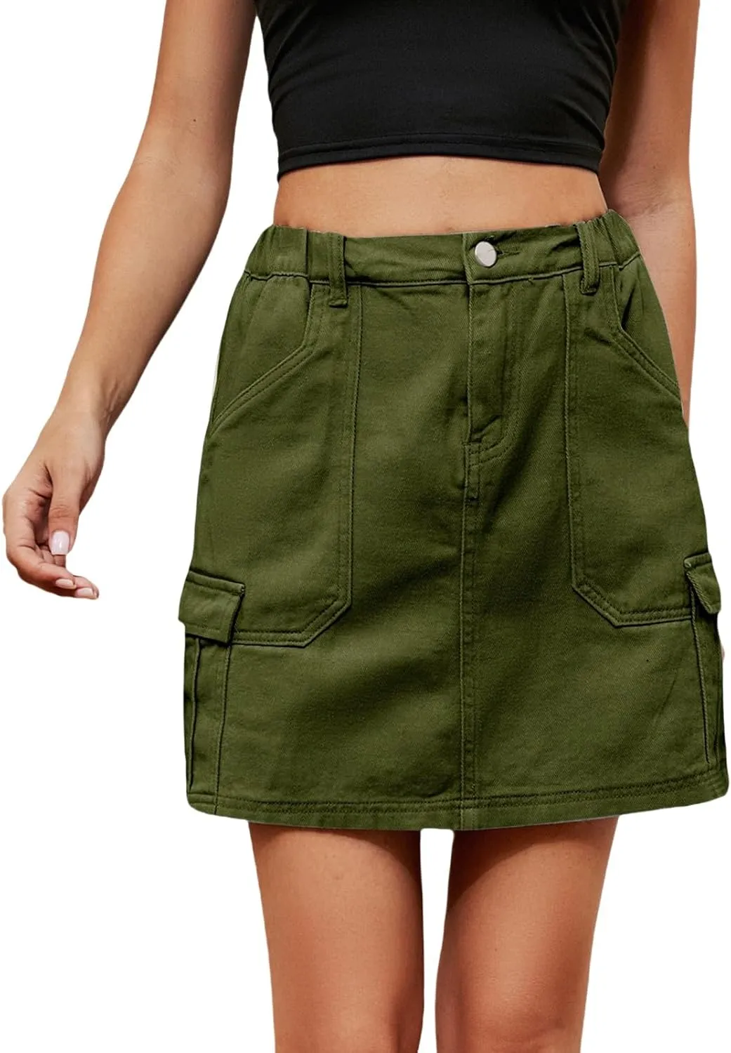 Jean Skirts for Women Denim High Waisted Trendy Stretchy Button Front Short Pencil Skirt with Patch Summer Fashion