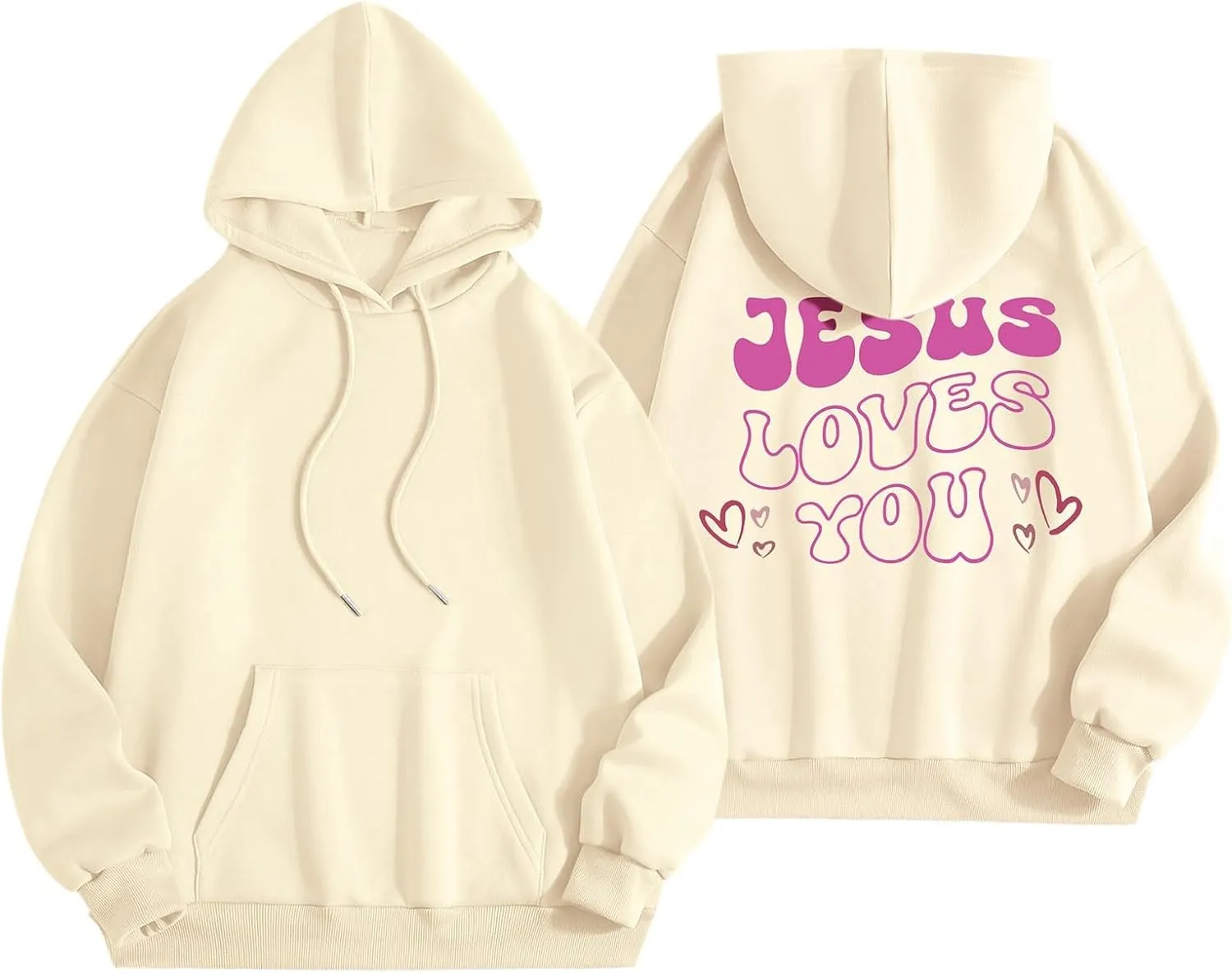 Jesus Loves You Christian Hoodies for Women Bible Verse Oversized Long Sleeve Y2K Drawstring Sweatshirts Comfy Pockets Tops
