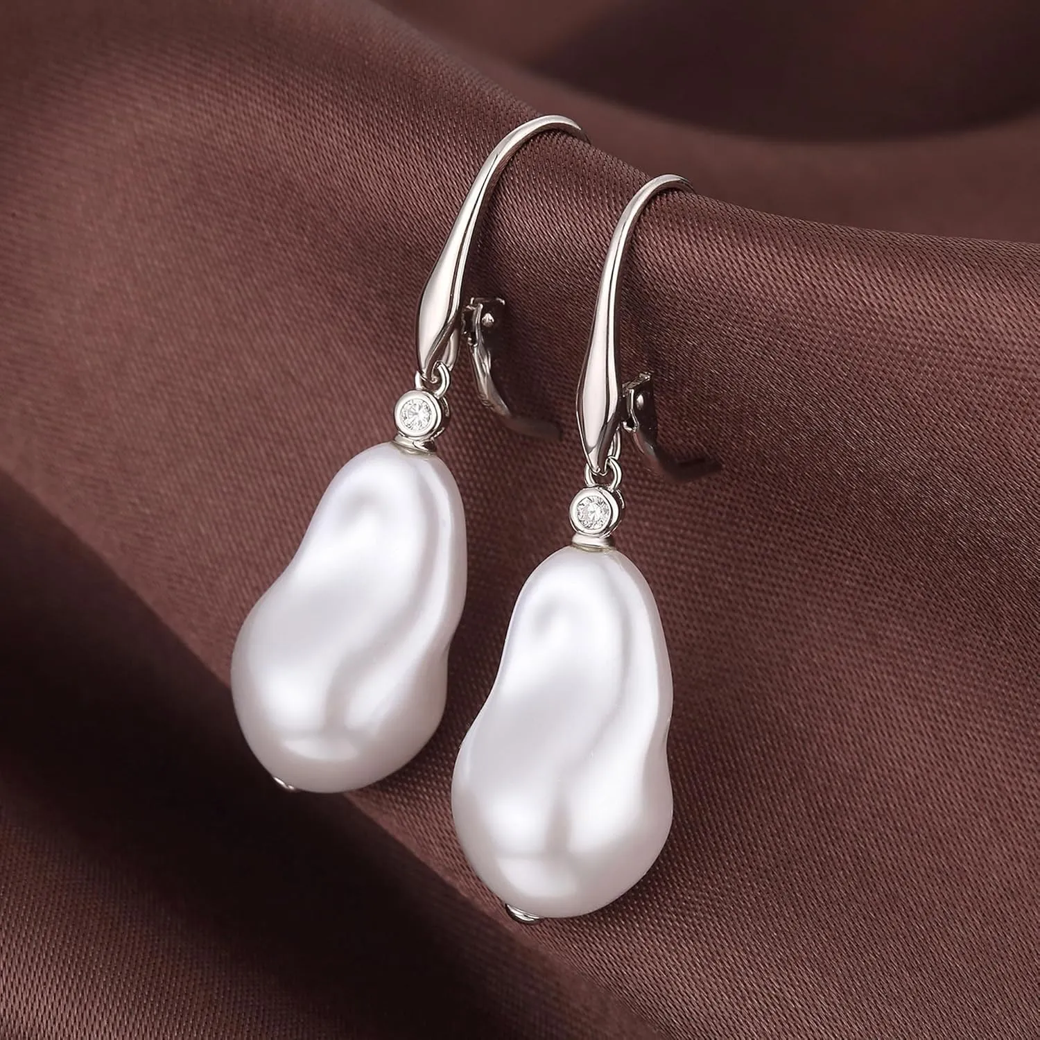 JiaYangJY Baroque Pearl Dangle Earrings for Women 18K Gold Plated Cubic Zirconia 8MM-10MM Irregularly Pearl Drop Earrings Lever Back CZ Diamond Pearl Earrings Sterling Silver Fine Jewelry