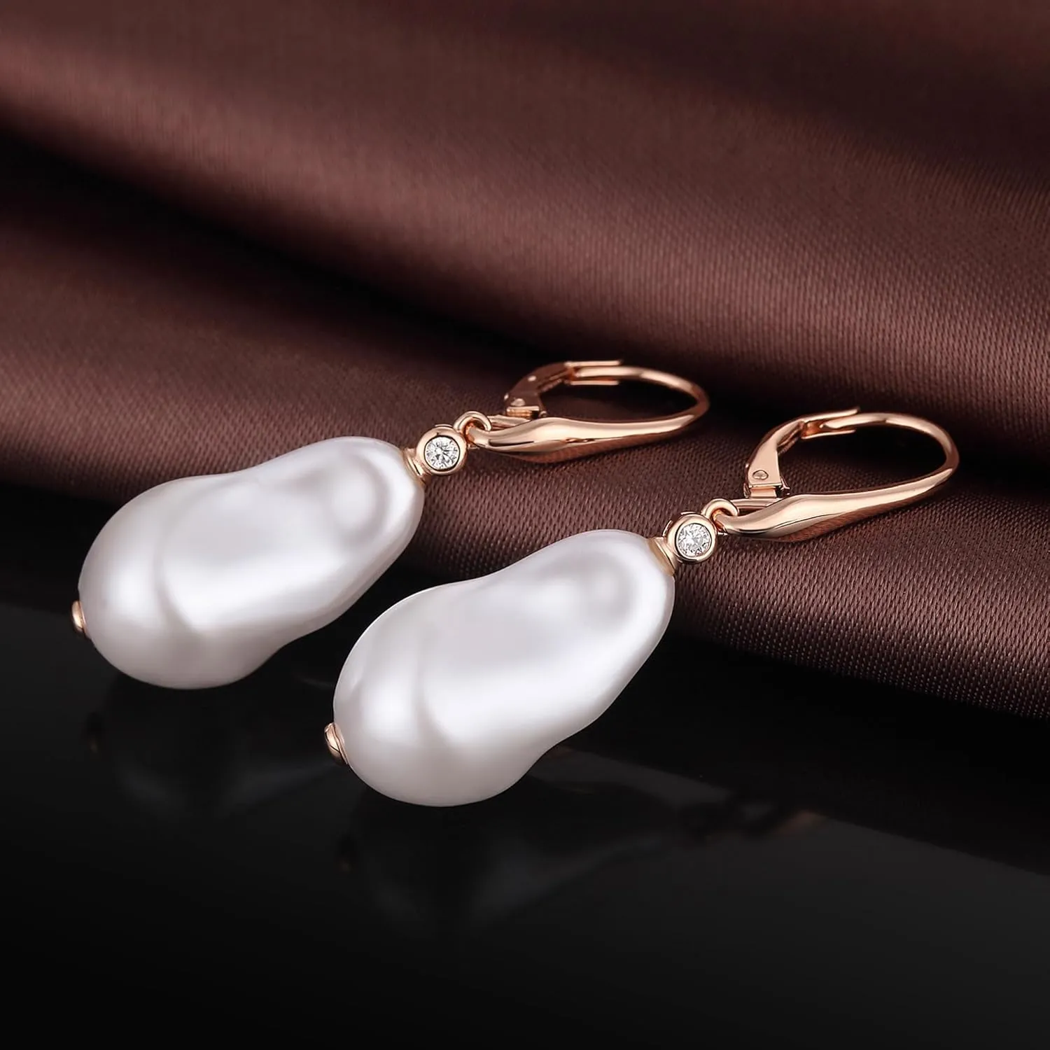 JiaYangJY Baroque Pearl Dangle Earrings for Women 18K Gold Plated Cubic Zirconia 8MM-10MM Irregularly Pearl Drop Earrings Lever Back CZ Diamond Pearl Earrings Sterling Silver Fine Jewelry