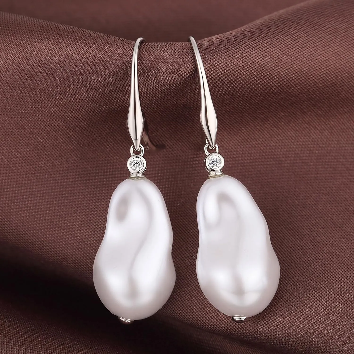JiaYangJY Baroque Pearl Dangle Earrings for Women 18K Gold Plated Cubic Zirconia 8MM-10MM Irregularly Pearl Drop Earrings Lever Back CZ Diamond Pearl Earrings Sterling Silver Fine Jewelry