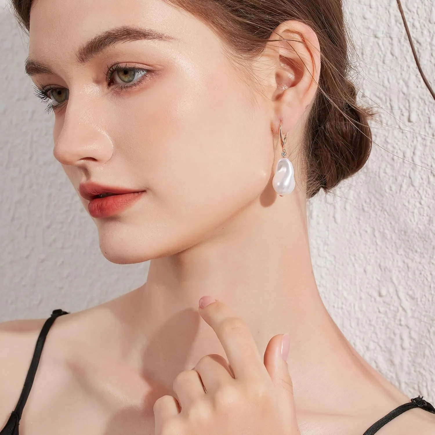JiaYangJY Baroque Pearl Dangle Earrings for Women 18K Gold Plated Cubic Zirconia 8MM-10MM Irregularly Pearl Drop Earrings Lever Back CZ Diamond Pearl Earrings Sterling Silver Fine Jewelry