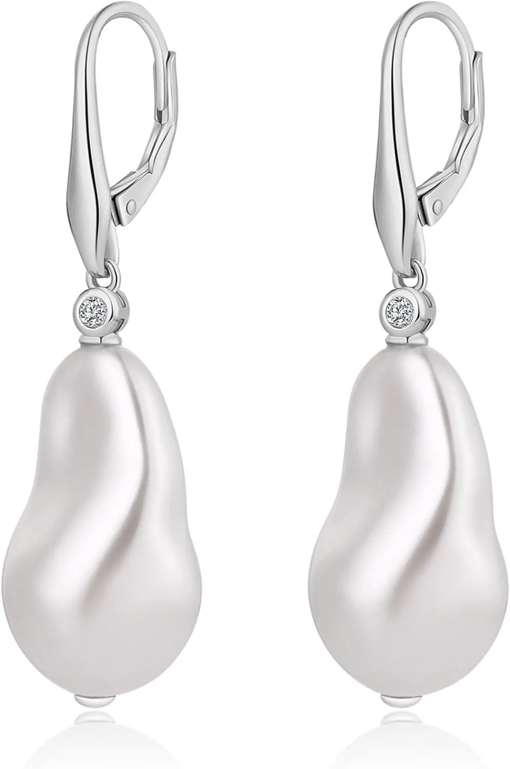 JiaYangJY Baroque Pearl Dangle Earrings for Women 18K Gold Plated Cubic Zirconia 8MM-10MM Irregularly Pearl Drop Earrings Lever Back CZ Diamond Pearl Earrings Sterling Silver Fine Jewelry