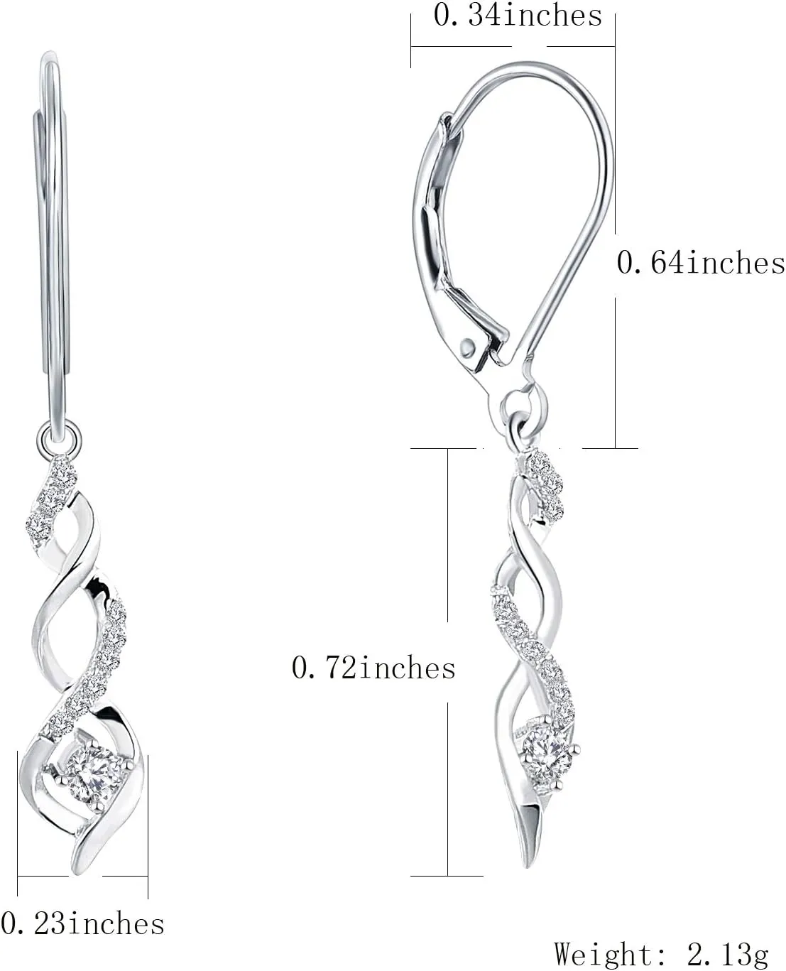 JO WISDOM 925 Sterling Silver Infinity Dangle & Drop Earrings with AAA Cubic Zirconia