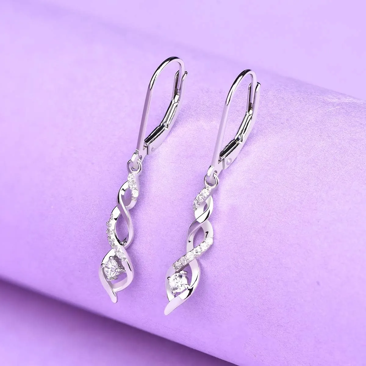 JO WISDOM 925 Sterling Silver Infinity Dangle & Drop Earrings with AAA Cubic Zirconia