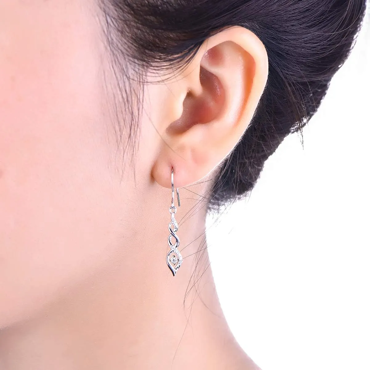 JO WISDOM 925 Sterling Silver Infinity Dangle & Drop Earrings with AAA Cubic Zirconia
