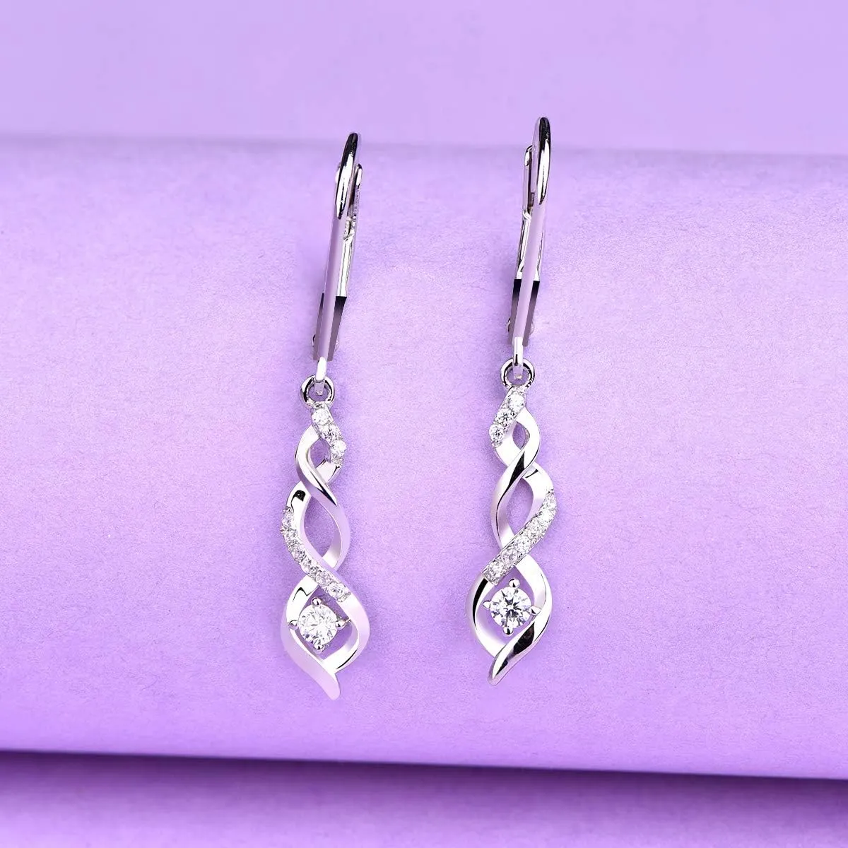 JO WISDOM 925 Sterling Silver Infinity Dangle & Drop Earrings with AAA Cubic Zirconia