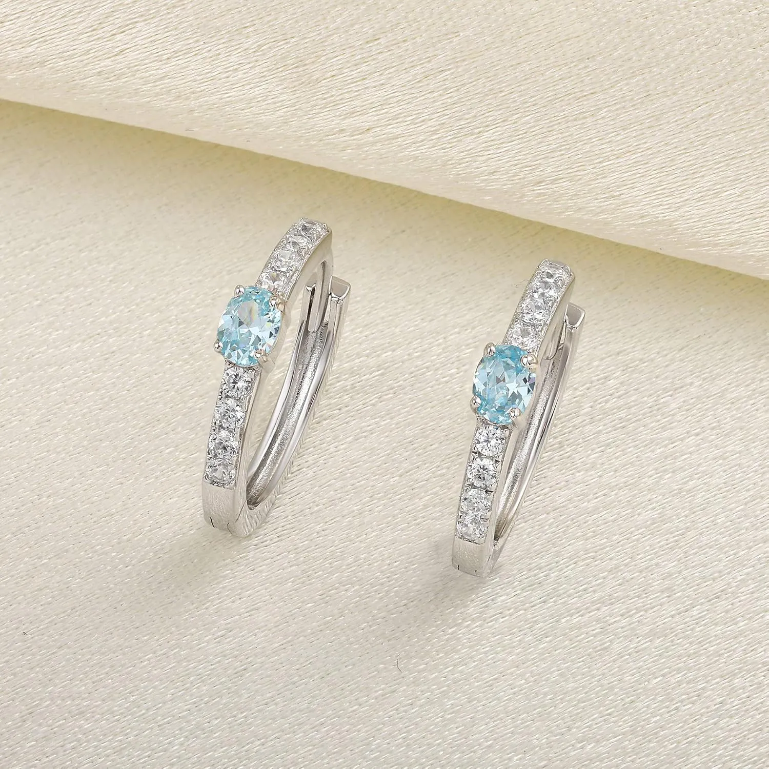 JO WISDOM Hoop Earrings,925 Sterling Silver AAA Cubic Zironia Hoop Earrings with White Gold Plated,Jewelry for Women