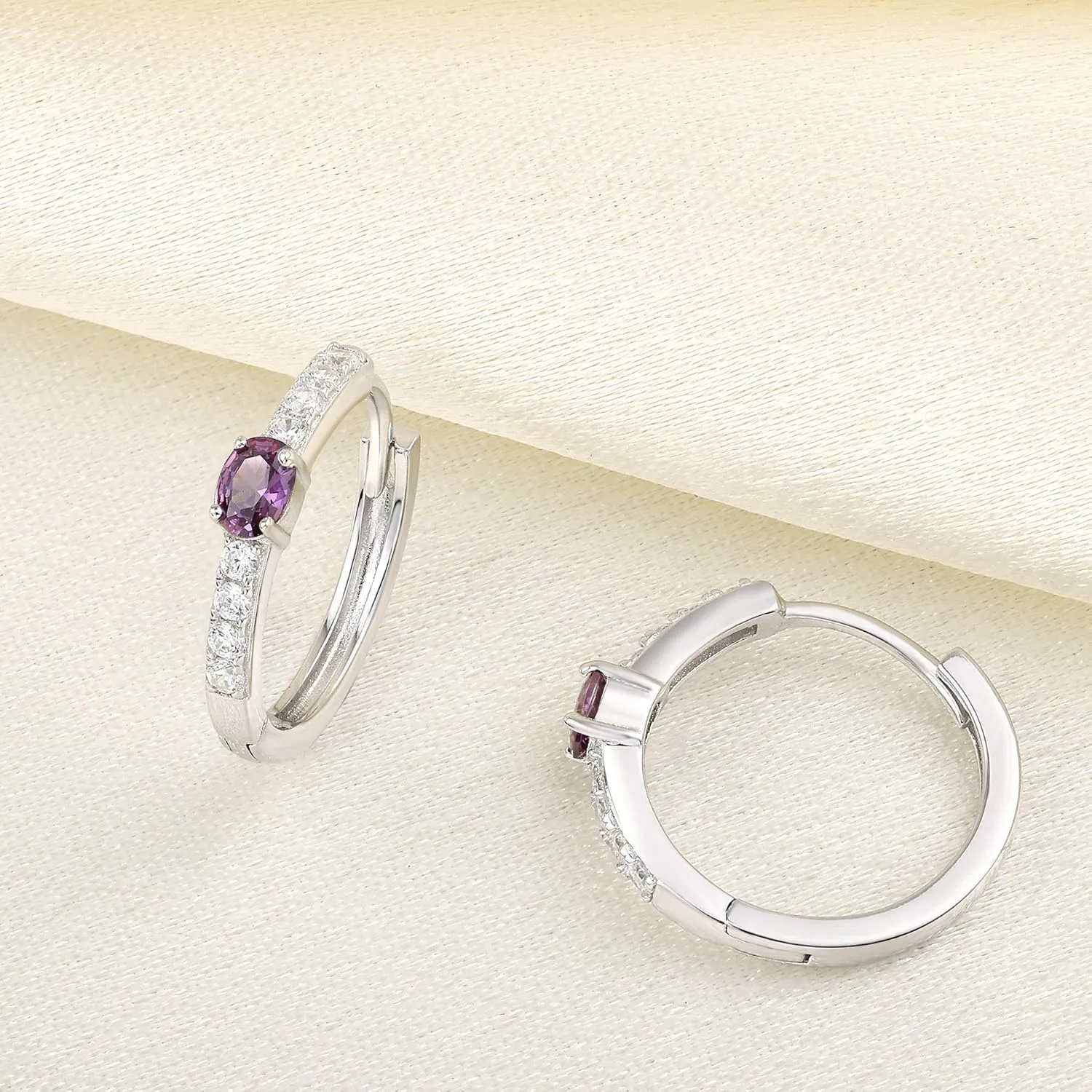 JO WISDOM Hoop Earrings,925 Sterling Silver AAA Cubic Zironia Hoop Earrings with White Gold Plated,Jewelry for Women