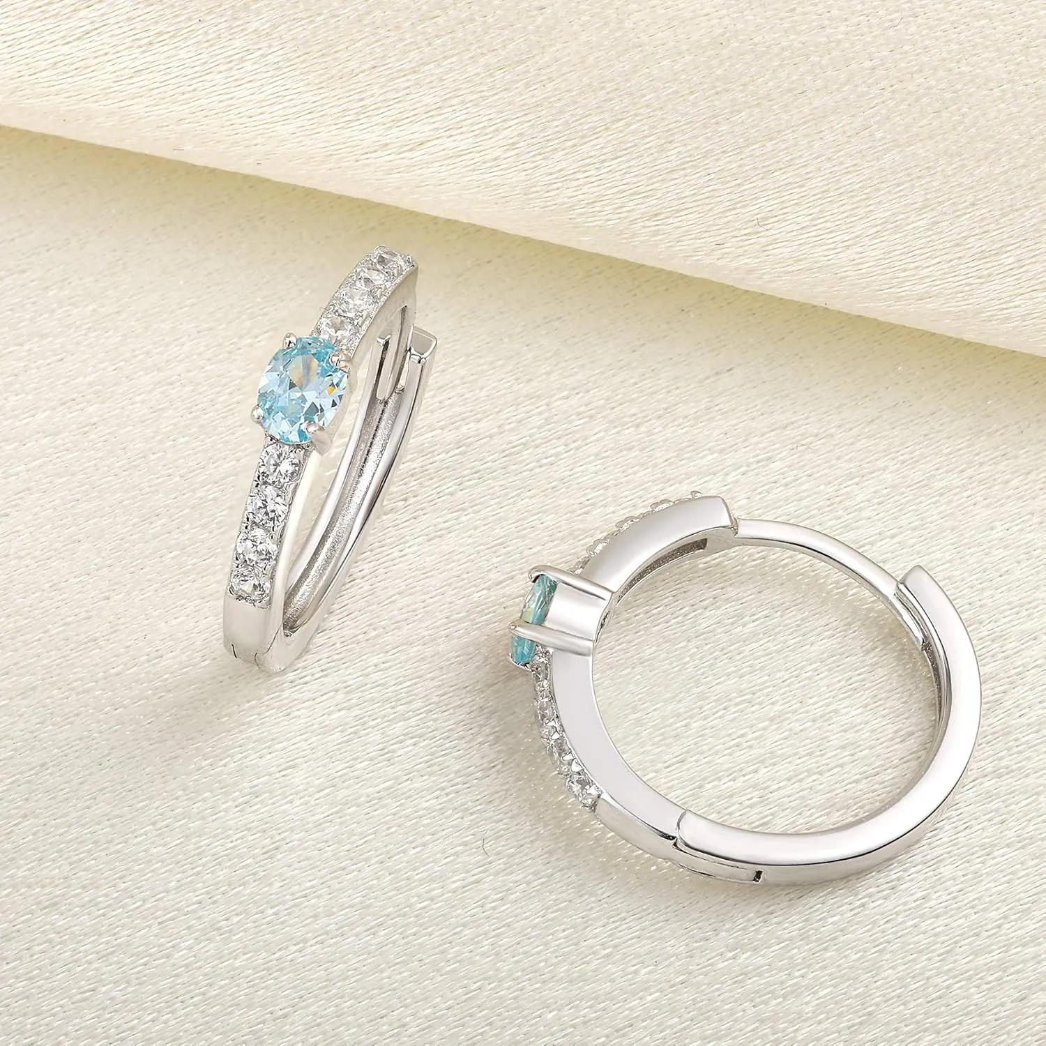 JO WISDOM Hoop Earrings,925 Sterling Silver AAA Cubic Zironia Hoop Earrings with White Gold Plated,Jewelry for Women