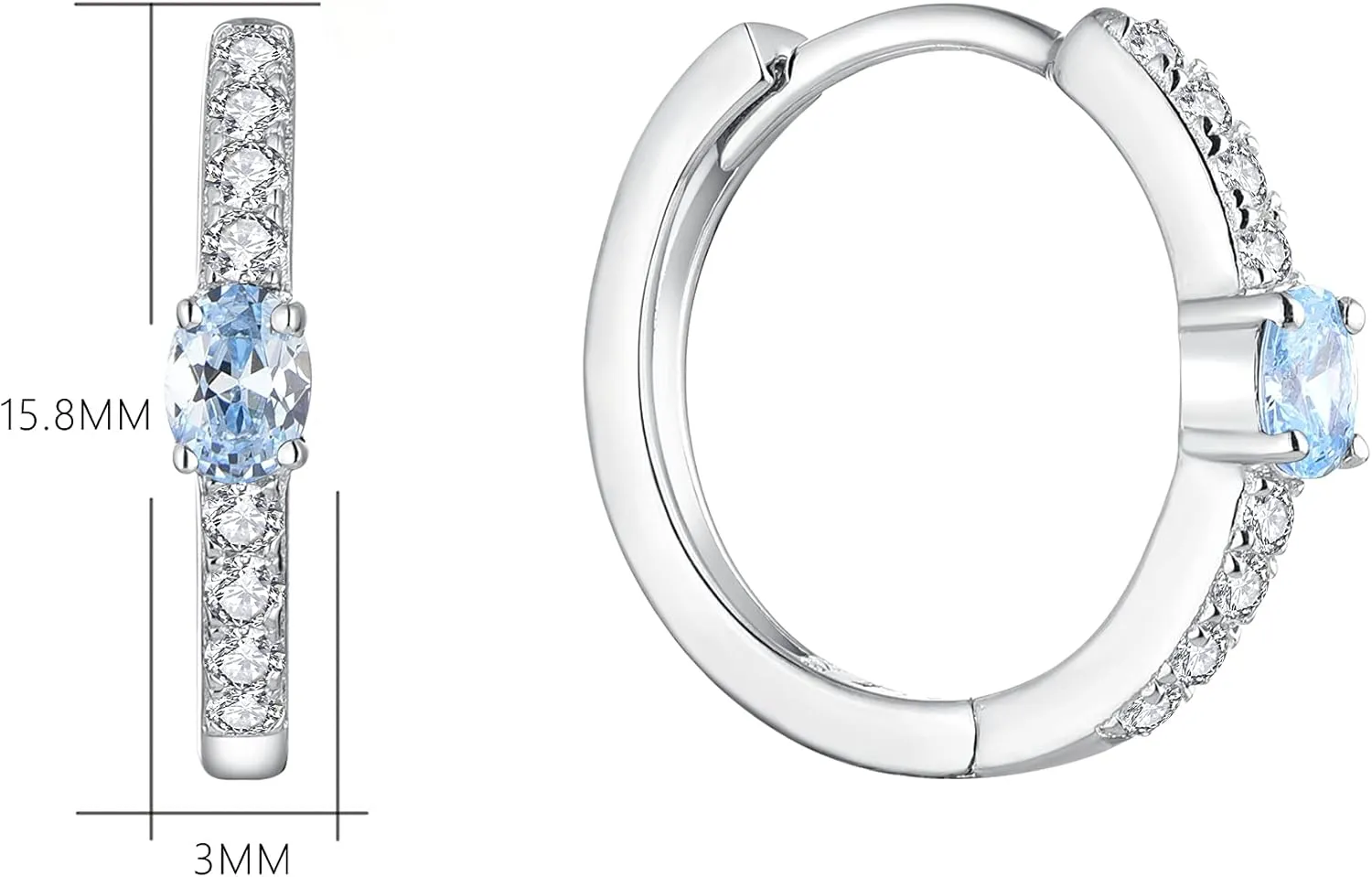 JO WISDOM Hoop Earrings,925 Sterling Silver AAA Cubic Zironia Hoop Earrings with White Gold Plated,Jewelry for Women