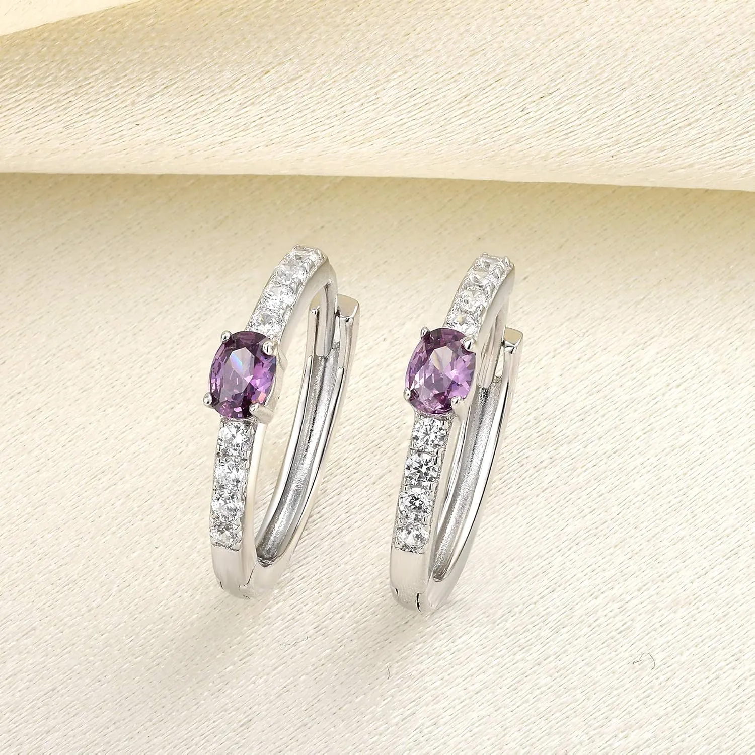 JO WISDOM Hoop Earrings,925 Sterling Silver AAA Cubic Zironia Hoop Earrings with White Gold Plated,Jewelry for Women
