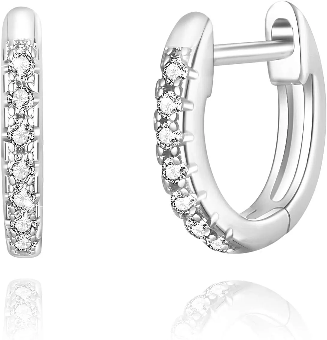 JSJOY Small Gold Hoop Earrings for Women Girls Tiny 14k Diamond Huggie Hoops Earrings Cubic Zirconia Hypoallergenic Lightweight, Rose Gold, Silver