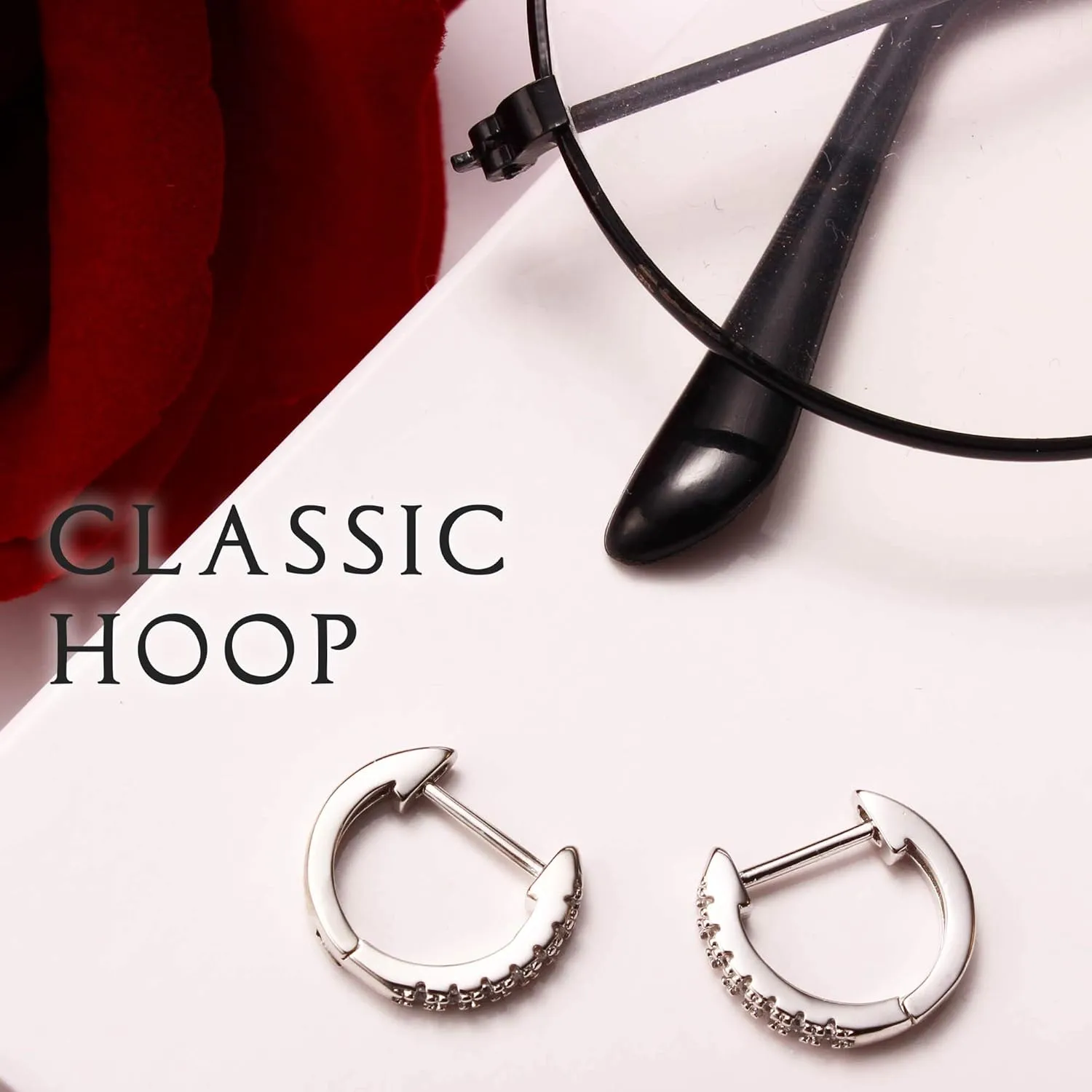 JSJOY Small Gold Hoop Earrings for Women Girls Tiny 14k Diamond Huggie Hoops Earrings Cubic Zirconia Hypoallergenic Lightweight, Rose Gold, Silver