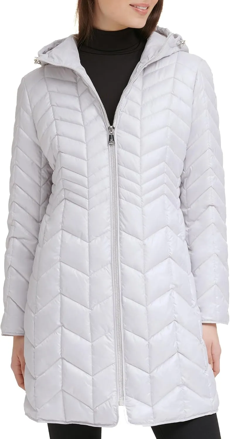 Kenneth Cole Women's Mixed Quilted Down Alternative Puffer Coat
