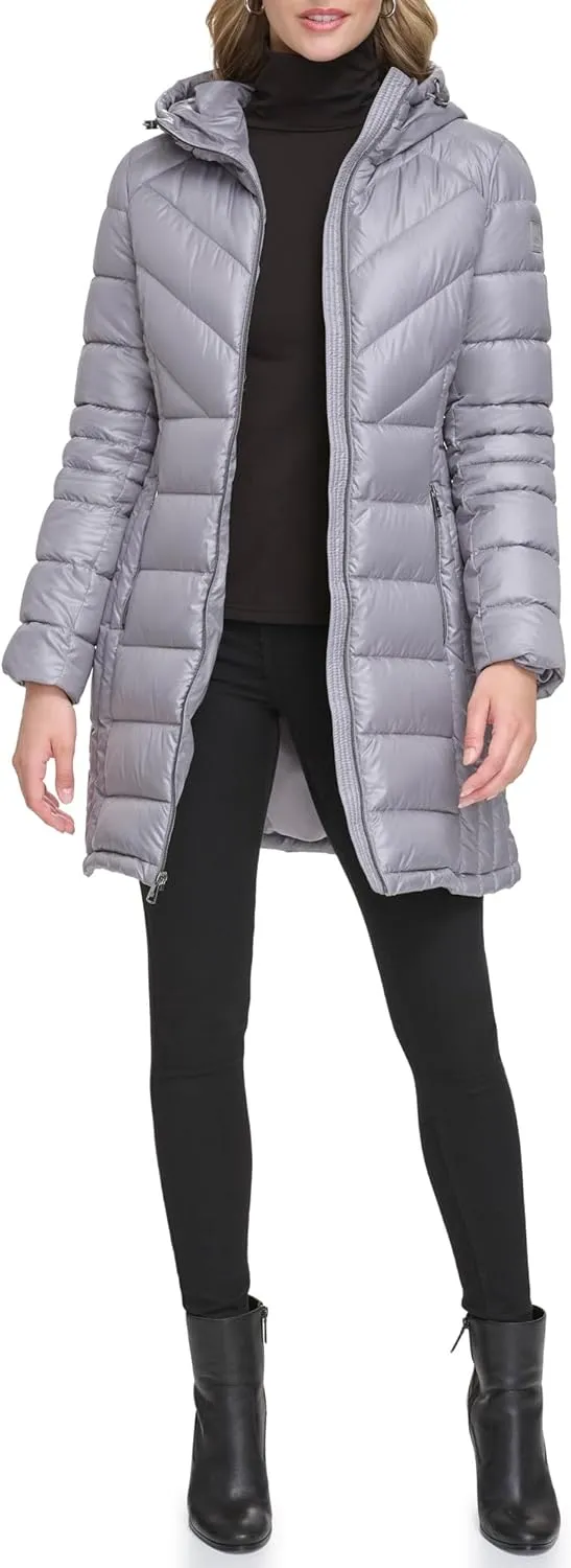 Kenneth Cole Women's Mixed Quilted Down Alternative Puffer Coat