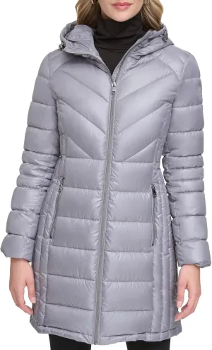 Kenneth Cole Women's Mixed Quilted Down Alternative Puffer Coat