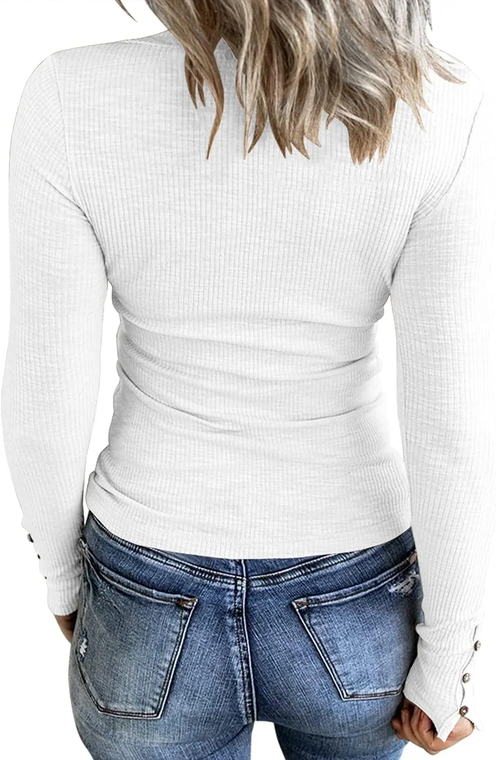 KINLONSAIR Womens Long Sleeve Henley T Shirts Button Down Slim Fit Tops Scoop Neck Ribbed Knit Shirts