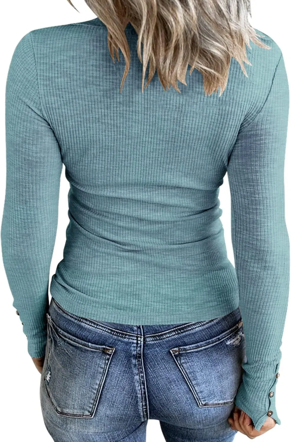 KINLONSAIR Womens Long Sleeve Henley T Shirts Button Down Slim Fit Tops Scoop Neck Ribbed Knit Shirts