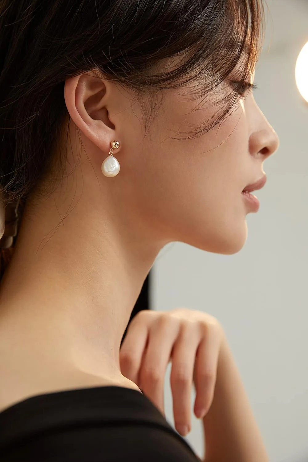 KQF Baroque Pearl Earrings for Women Plated Gold Sterling Silver Freshwater Cultured Pearls Hypoallergenic Stud Earrings Square Gold Plated Earring Jewelry Gift for Her