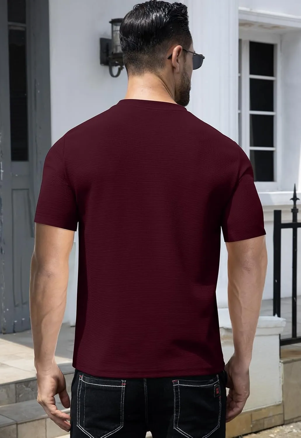 KUYIGO Men's Slim Fit Henley Shirts Short Long Sleeve Casual Tight Solid Waffle Fashion T-Shirts Tops