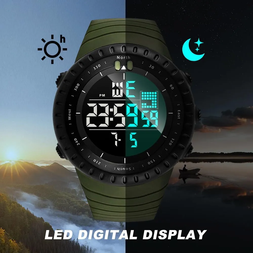 KXAITO Men's Watches Sports Outdoor Waterproof Military Watch Date Multi Function Tactics LED Face Alarm Stopwatch for Men 6256
