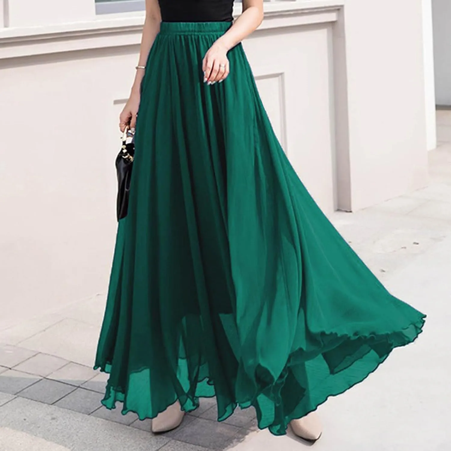 Ladies Chiffon Beach Holiday Skirts for Women Bodycon Flowy Hawaiian Pleated High Cut Maxi Long 2025