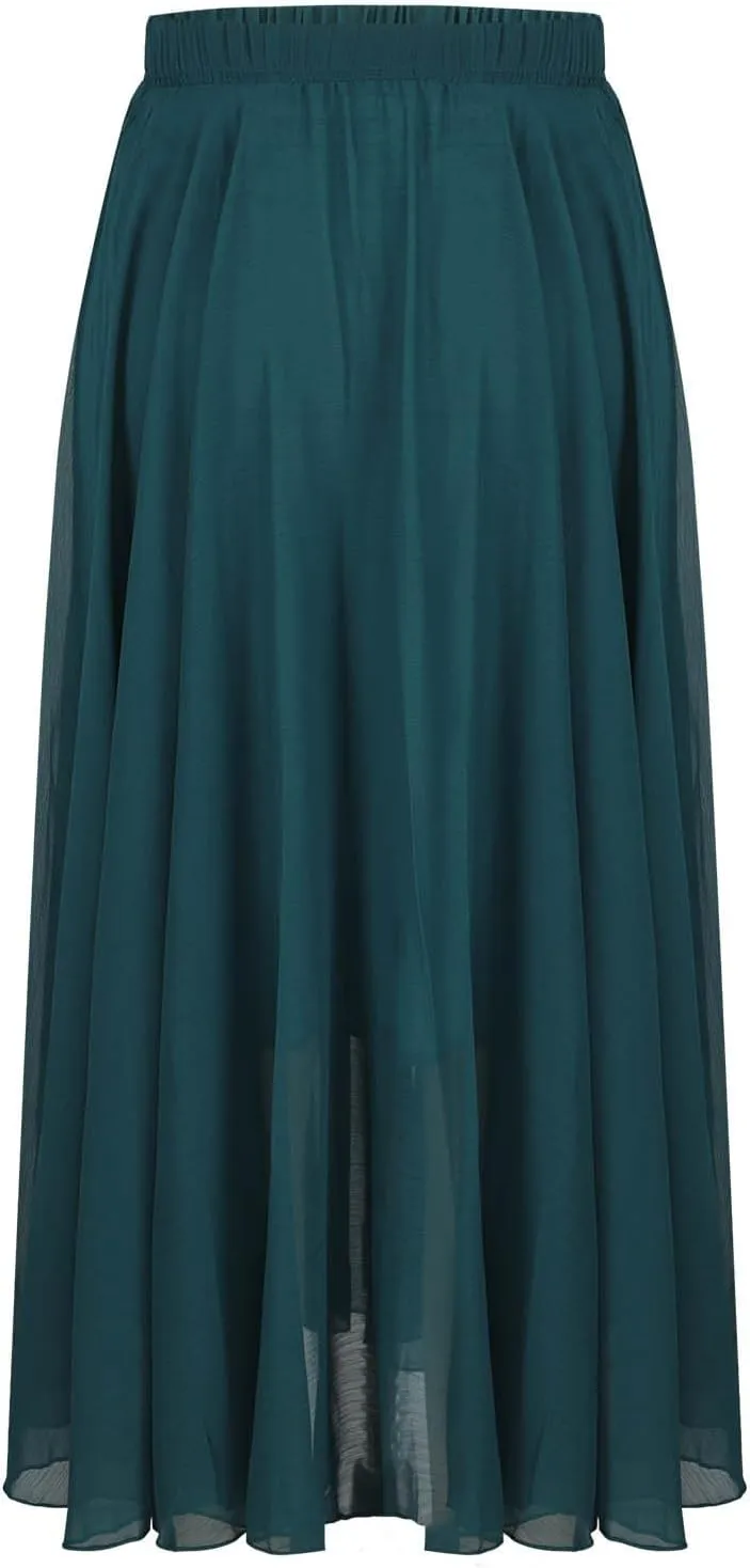 Ladies Chiffon Beach Holiday Skirts for Women Bodycon Flowy Hawaiian Pleated High Cut Maxi Long 2025
