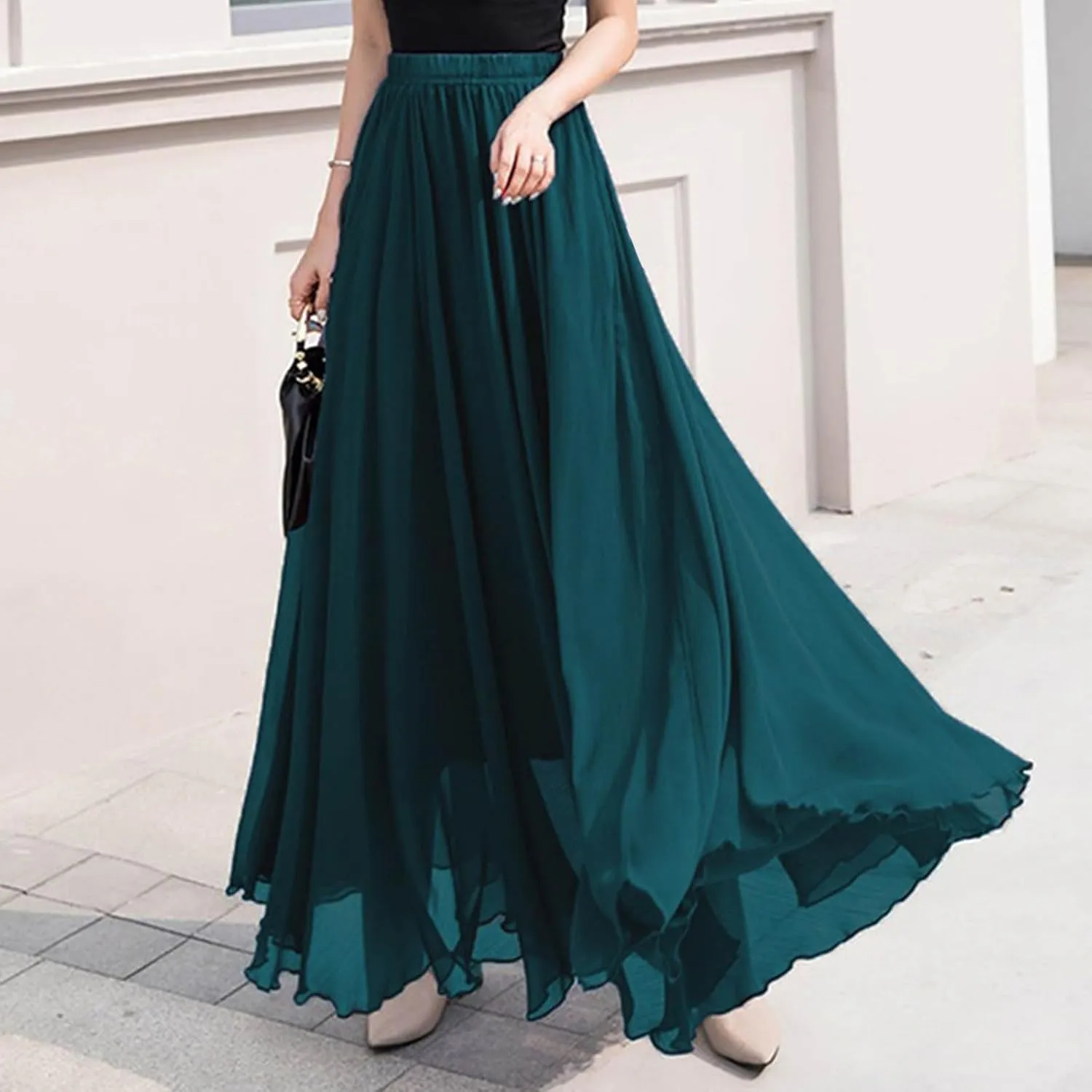 Ladies Chiffon Beach Holiday Skirts for Women Bodycon Flowy Hawaiian Pleated High Cut Maxi Long 2025