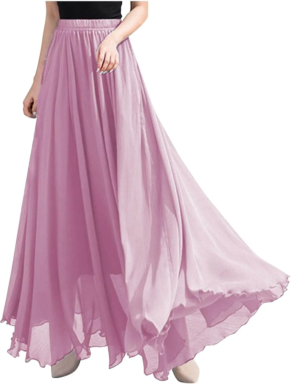 Ladies Chiffon Beach Holiday Skirts for Women Bodycon Flowy Hawaiian Pleated High Cut Maxi Long 2025